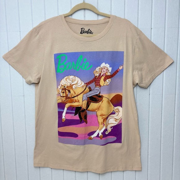 Barbie Tops - Barbie Rodeo Graphic‎ Solid T-Shirt Flesh Beige Cotton Blend Top Size L